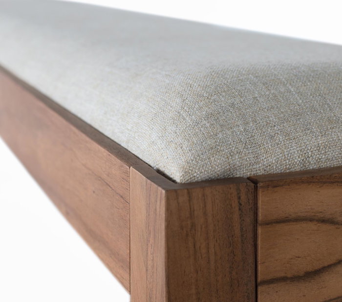 GINER Y COLOMER Banc en bois d'acacia massif avec revêtement en tissu beige